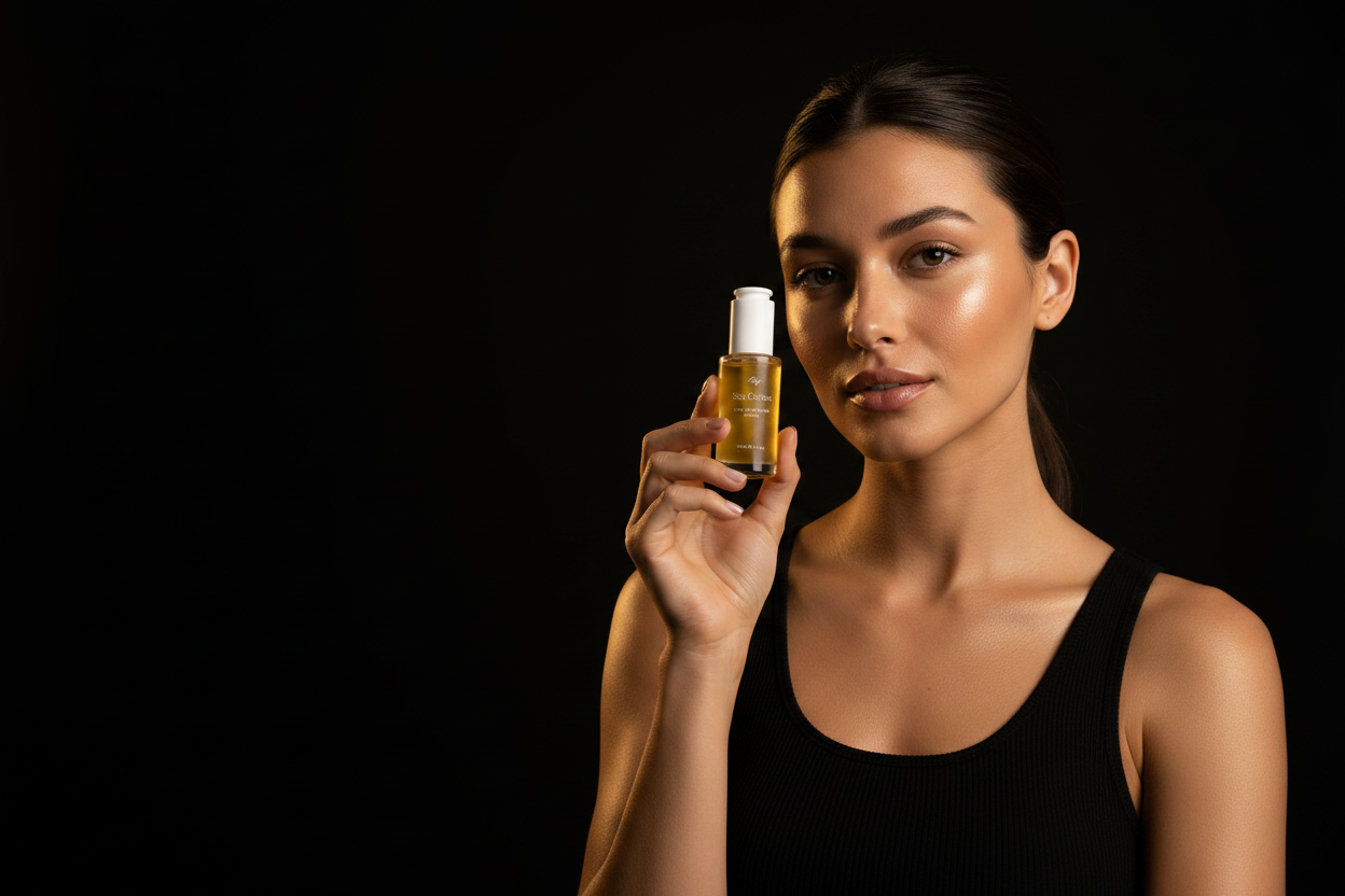 Sea Crème Hero — Dark Editorial Young Woman